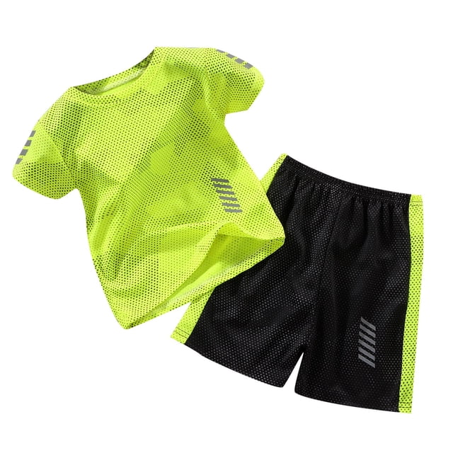 Boys Athletic Outfits 2 Piece Performance Tracksuit Basketball Tank Top And Breathable Mesh Shorts Set For Active Kids