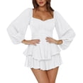 thumbnail image 1 of LYANER Women's Jumpsuit Lantern Long Sleeve Ruffle Layer Tie Mini Short Romper, 1 of 6