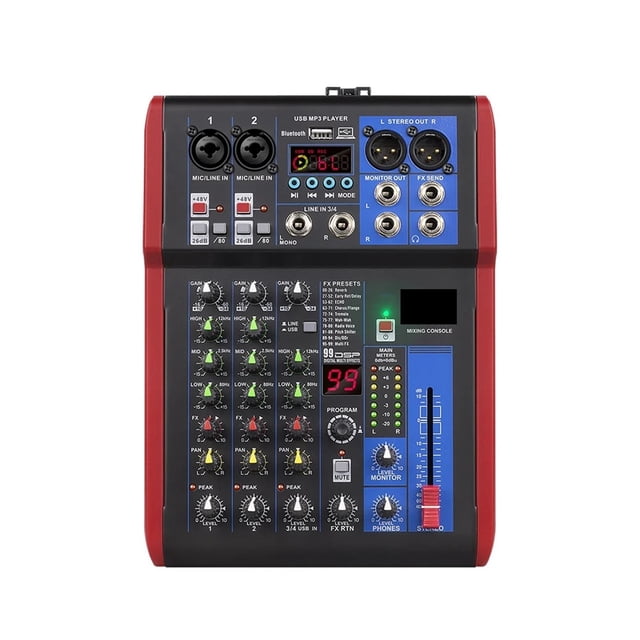 99DSP Mixer DJ Console - 2 Mic/Line Inputs MP3/USB I/O EQ & Delay Effects 20Hz-30KHz ,Smart Fader