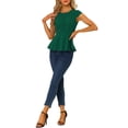 thumbnail image 2 of INSPIRE CHIC Hauts à Basque pour Femmes Manches Cap Rond Blouses Unies TP Vert, 2 of 6