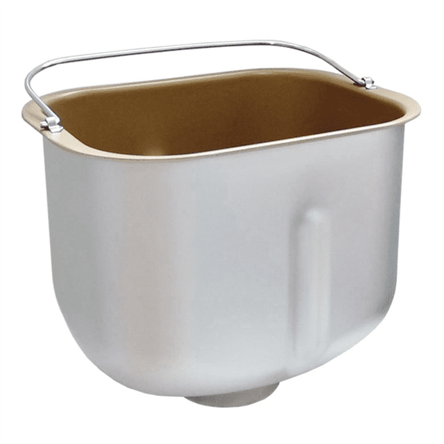 Household Bread Machine Accessories Bread Barrel Liner Mixer Bread Machine Baking Barrel Bread Machine Tray made of alloy material with a silver and brown finish. Designed for bread makers, it features a durable, heat-resistant, non-stick coating for effortless baking and cleaning. Includes an inner tank with stirrer, ideal for bread, cakes, and pastries.