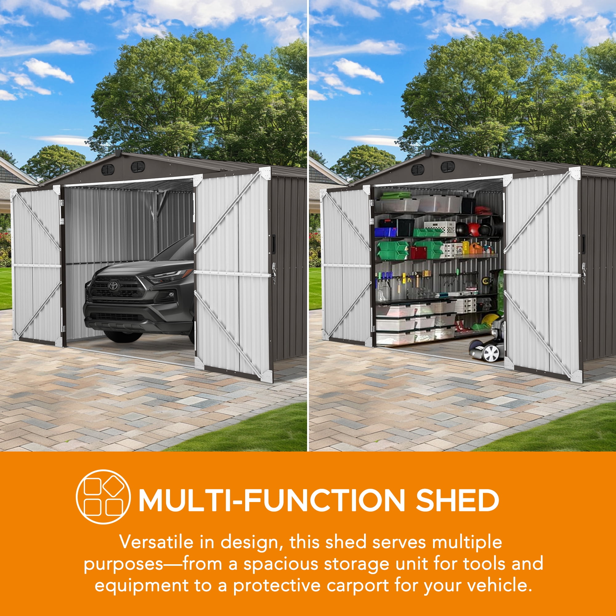 Sunjoy 10 ft. x 20 Outdoor Storage Shed, Carport, Dark Grey