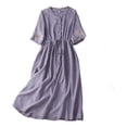thumbnail image 3 of Sentmoon Jolies Robes de Printemps Col Rond Manches Courtes Robes en Lin pour Femmes 2026 Broderie Coupe Ample à Lacets Été Grande Taille Robe Maxi Mode Hawaii pour L'Été et les Vacances L, 3 of 9