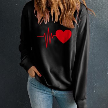 Meichang Sweatshirts pour Femmes Sweatshirt de la Saint-Valentin Imprimé Cœur Manches Longues Col Rond Sweatshirt Coupe Ample Cadeaux de la Saint-Valentin