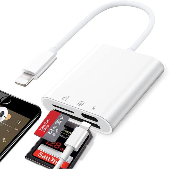 Sd Card Reader for iPhone iPad 3 in 1 Memory Card Reader Plug and Play Micro SD Card Reader SD Card Adapter Portable Trail Camera Viewer Simultaneous Charging and Card Reading