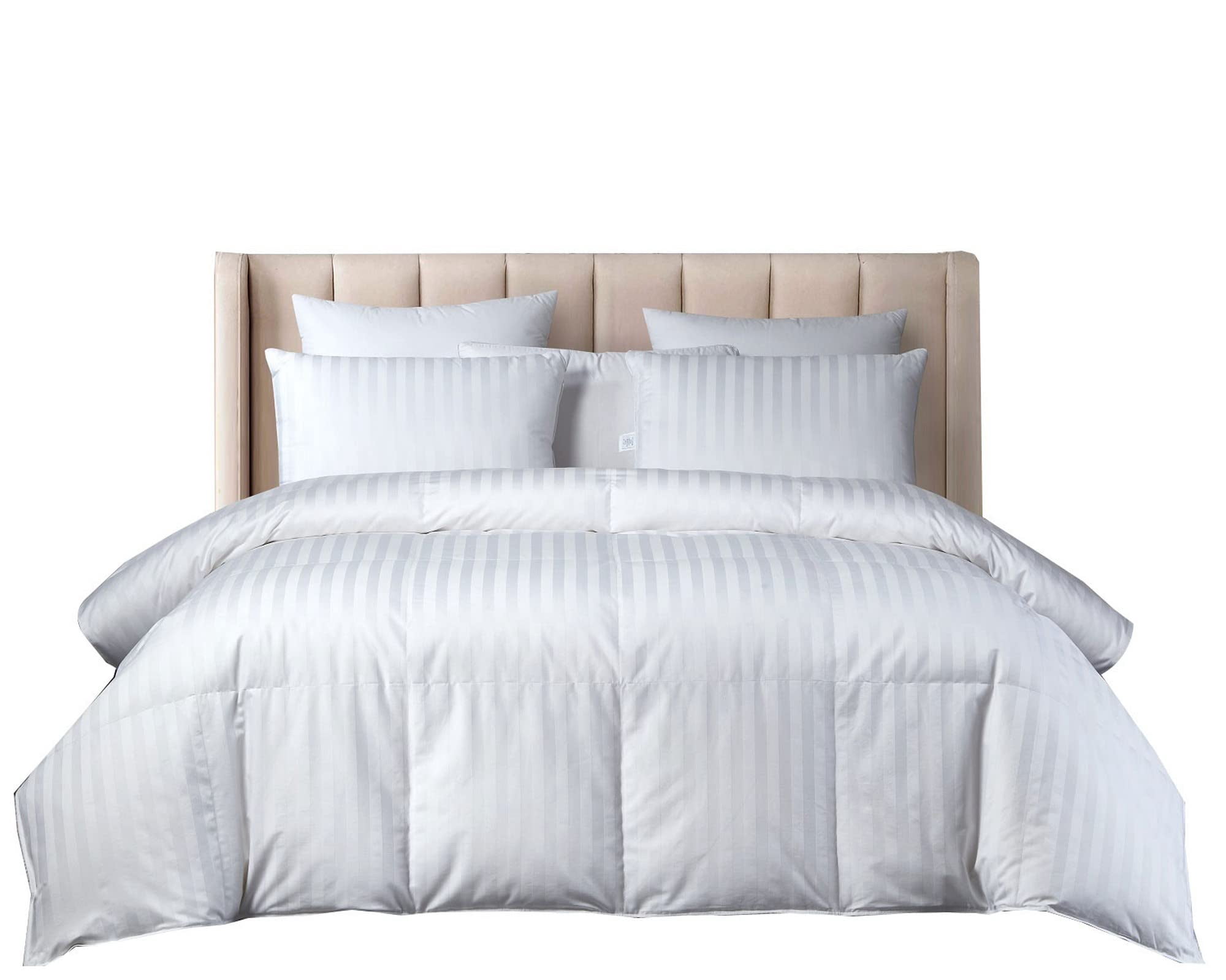 Beautyrest US Grown Cotton All Seasons Warmth Exceptional Hungarian White Goose Down Comforter Queen Size-750 Fill Power 500TC Damask Stripe Fabric