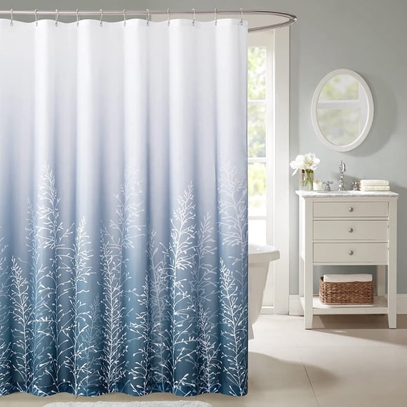 Bathroom Shower Curtain Set - Omber Botanical Tree Pattern Farmhouse Style Drapes for Toilet Shower Stall Outdoor Shower Pool, 72 x 72 inches, Hooks Included, 1 Panel