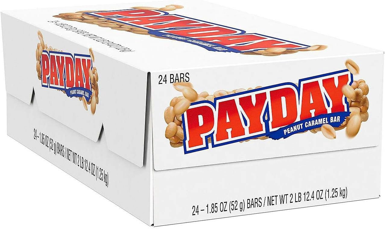 Payday candy bar Peanut Caramel Candy Bars, 1.85 oz, 192 Count, Sweet & Salty Snack, Individually Wrapped, Bulk Pack
