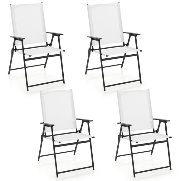 Gymax Set of 4 Patio Portable Metal Folding Chairs Dining Chair Set White
