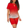 thumbnail image 1 of Innerwin Sweatsuits Solid Color Women Jogger Set Running Short Sleeve Loose Two Piece Outfit Red L, 1 of 5