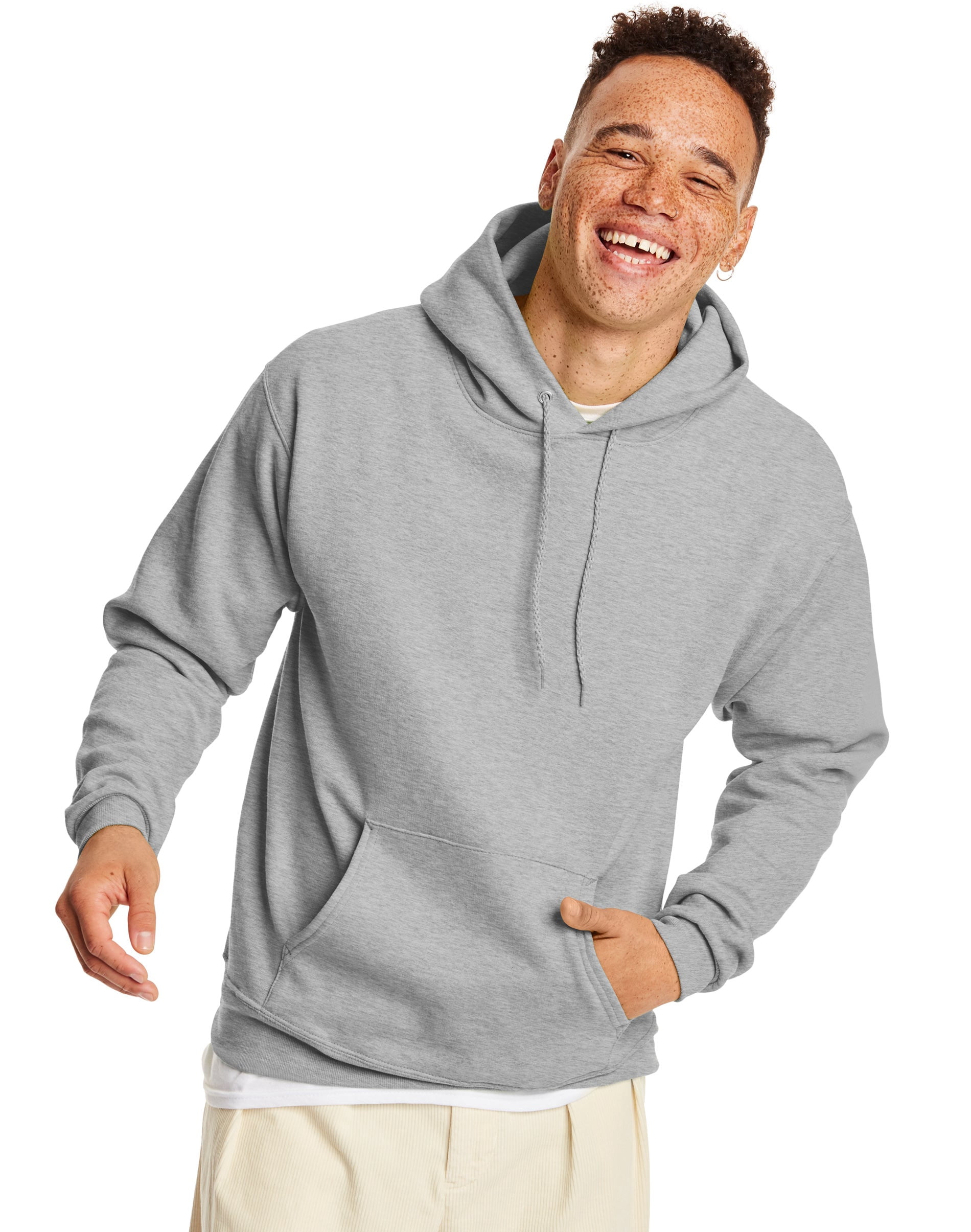 Hanes Mens EcoSmart Fleece Hoodie, L, Light Steel