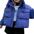 thumbnail image 1 of Solid Color Long Sleeve Puffer Coat with Hood and 2 Pockets for Women, 1 of 4