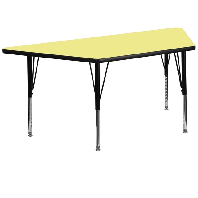 29.5''W x 57.25''L Trapezoid Yellow Thermal Laminate Activity Table - Height Adjustable Short Legs