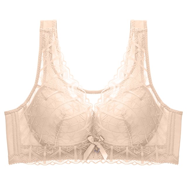 Virmaxy Soutien-Gorge Sans Fil pour Femmes Aguichant Grande Taille Mince en Dentelle Soutien-Gorge Rassemblant Sans Armature Confortable Fixe Ajustable Collection de Poitrine Coton Beige TTG