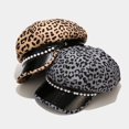 thumbnail image 2 of LinYooLi Chapeau Militaire Léopard Mode pour Femmes Printemps Automne Chapeaux Marins Bérets Plats Perles Voyage Octogonal Extérieur, 2 of 6