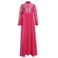 thumbnail image 4 of LOVZFMLL Robe Mode Femme Musulmane Robe Islamique en Dentelle à Coutures à Manches Longues Robe Maxi Rose Vif 2TG, 4 of 6