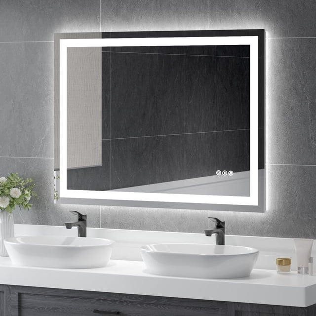 USHOWER Miroir de Salle de Bain Moderne à DEL 48 X 36 Po - Miroir de Meuble-Lavabo Rétroéclairé Intelligent avec Antibuée, Lumières à Intensité Réglable, Mural, Verre Trempé 1/5 Po
