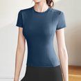 thumbnail image 2 of Plebaso Hauts d'Entraînement pour Femmes à Manches Courtes, Col Rond, T-Shirts Athlétiques, Course, Yoga, Gym, T-Shirts Basiques pour Femmes, 2 of 3