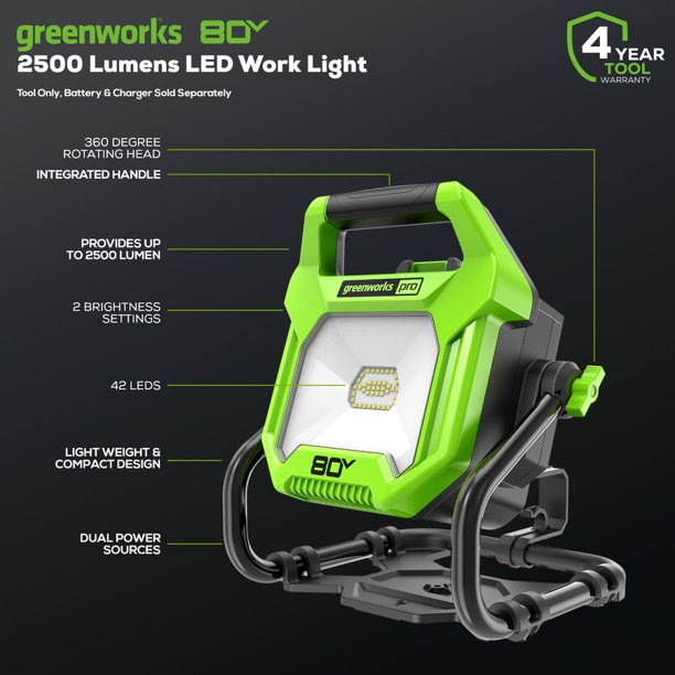 Greenworks 80V AC/DC 2500 Lumen LED Work Light (Tool Only