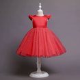 thumbnail image 2 of B91xZ Girls Ruffle Trim Dress Flutter Sleeve Stretchy A-Line Swing Flared Skater Party Dress,Red 12-18 Months, 2 of 5