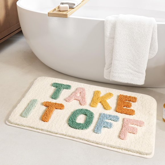 Get Naked Tapis de Bain, Mots de Joli Unique Funky Mignon Tapis de Salle de Bain, Antidérapant Dos en Caoutchouc Lavable en Machine, Tapis de Bain Absorbant Frais pour Vous Maison, 16 Pouces x 24 Pouces (TAKE IT Off)