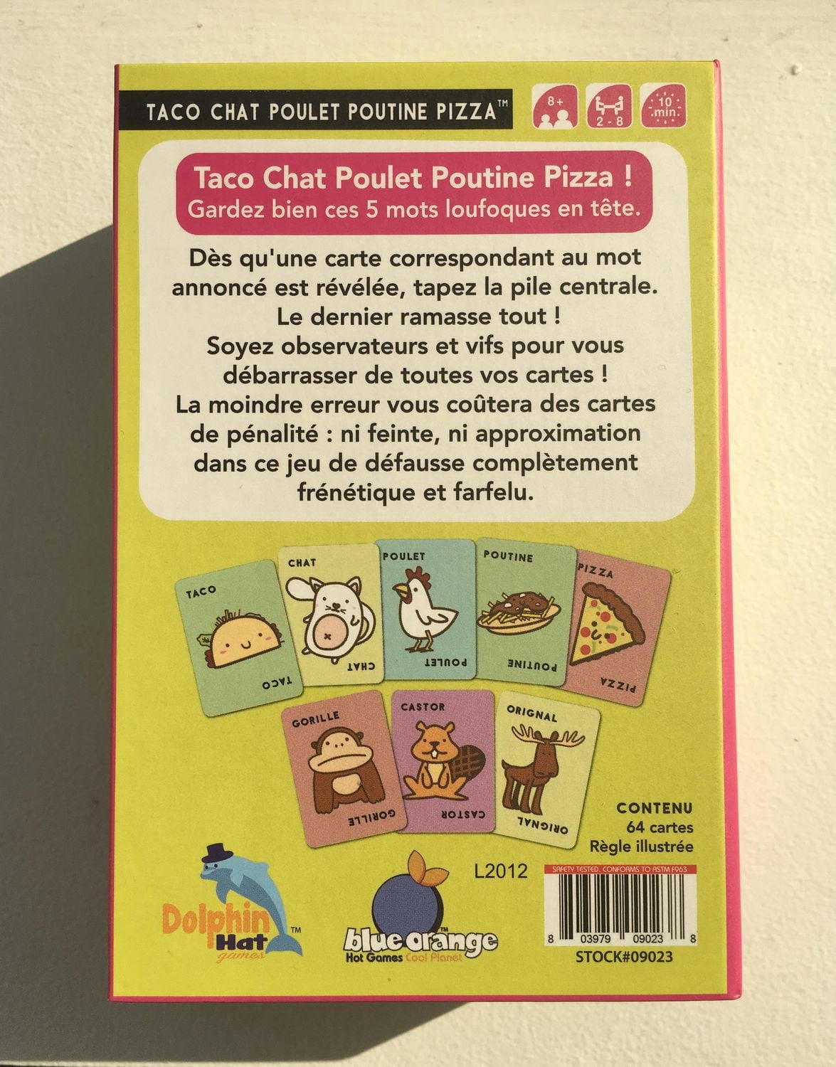 Jeu de cartes Taco Cat Goat Cheese Pizza, jeu de cartes amusant de Blue Orange ! Âges 8+, 10 à 15 minutes par partie, 2 à 8 joueurs.