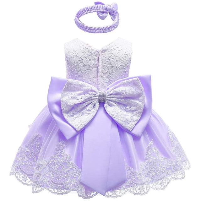 2 Pcs Robe pour Nouveau-Née Fille en Dentelle, Robe Tutu de Princesse, Robe de Fête d'Anniversaire et de Vacances + Bandeau, Ensembles 0-24 m