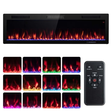 Costway Foyer Électrique Linéaire de 60 Pouces 1500 W Encastré Mural avec Flamme Multicolore