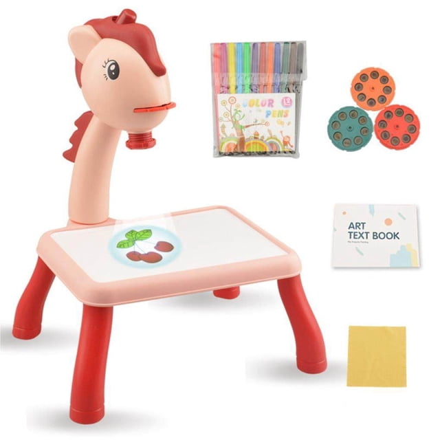 Table de Projecteur de Dessin pour Enfants, Jouet Projecteur de Traçage et de Dessin, Bureau Intelligent pour Enfants, Machine de Peinture de Projection Éducative Rouge