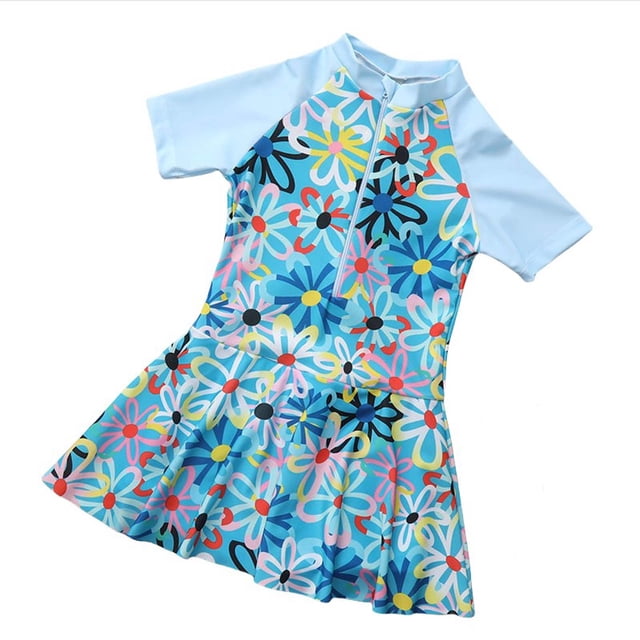 Sunnyoo Girls Rash Guard Swim Dress Short Sleeve Graphic Quick Dry Bathing Suit