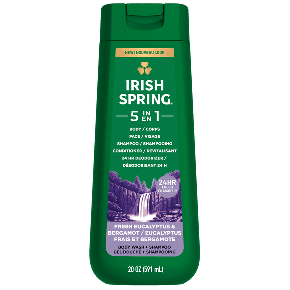 Irish Spring 5 in 1 Body Wash, Fresh Eucalyptus & Bergamot Scent, 591 mL