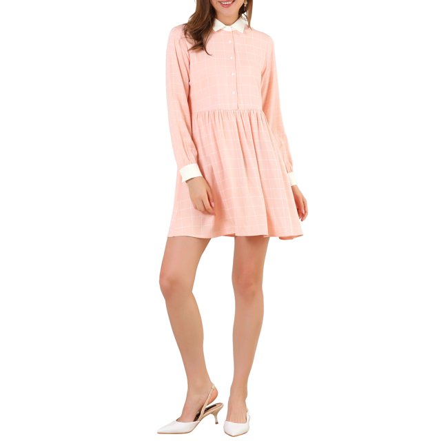 INSPIRE CHIC Robe-Chemise à Carreaux pour Femme à Manches Longues Boutonnée à Col Pointu