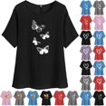 thumbnail image 1 of QATAINLAV Hauts d'Été pour Femmes en Coton et Lin de Plage Mode Tunique à Imprimé Papillon T-Shirts Amples Décontractés Col Rond Manches Courtes Blouses Fluides Offres Éclair d'Aujourd'hui Rouge P, 1 of 8