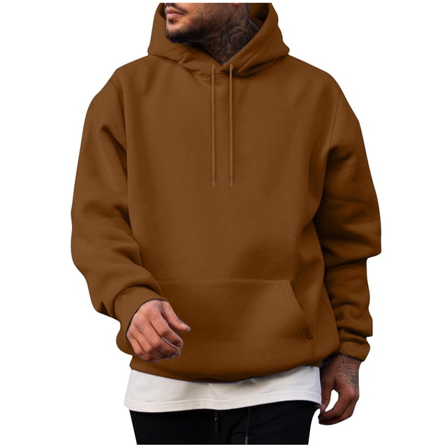 Pisexur Chandails en Molleton pour Hommes Couleur Unie à Capuche avec Cordon de Serrage Col Rond Manches Longues Mode Décontractée Ample Chandail avec Poche