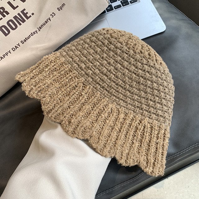 LinYooLi Autumn Winter Knitted Bucket Hat Women's Patchwork Contrast Fisherman Hats Outdoor Female Foldable Basin Caps Gorros