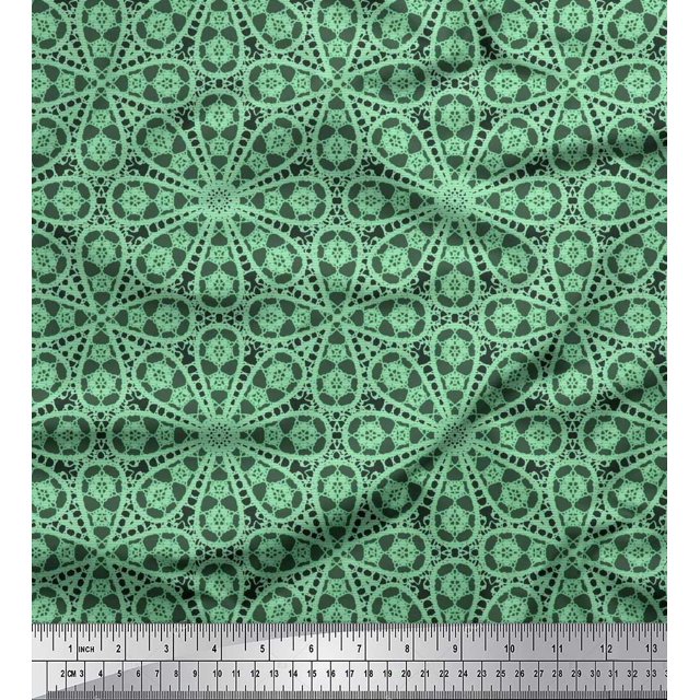 Soimoi Poly Georgette Fabric Stripe & Floral Block Print Fabric by the Yard 52 Inch Wide