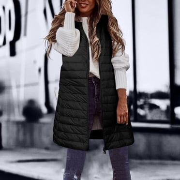DPTALR Women Warm Pocket Vest Coat Long Jacket Winter Sleeveless Down Parkas