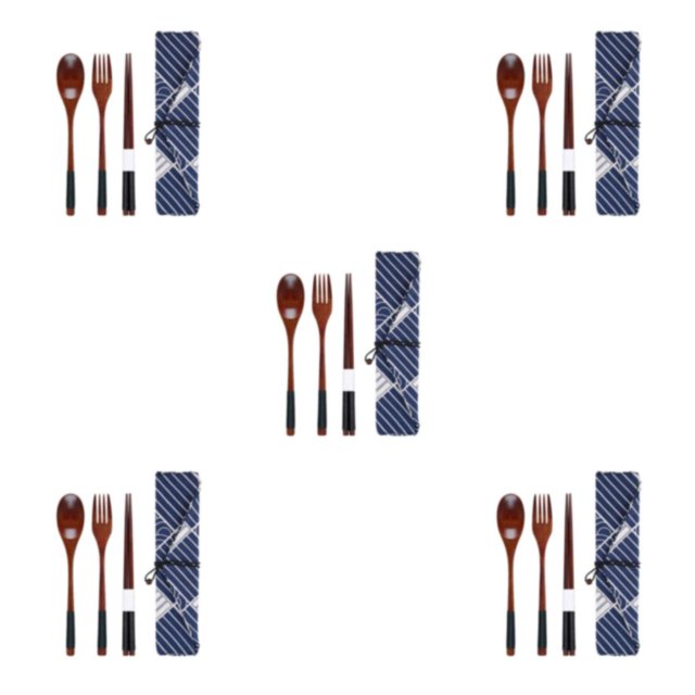 Maytalsory Set School Student Chopstick Fork Spoon Flatware with Storage Bag Type 5 5Set