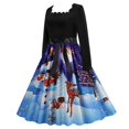 thumbnail image 4 of Pisexur Robe de Noël pour Femmes - Col, Imprimé de Noël, Manches Longues, Taille Haute, Robe d'Invitée de Mariage pour Femmes, Robe Évasée de Fête de Noël, 4 of 6