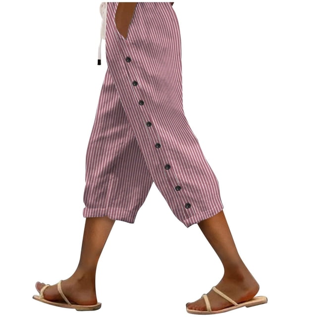 Plebaso Womens Capris Pants 2025 Summer Drawstring Casual Pants Lightweight Cropped Pants with Pockets