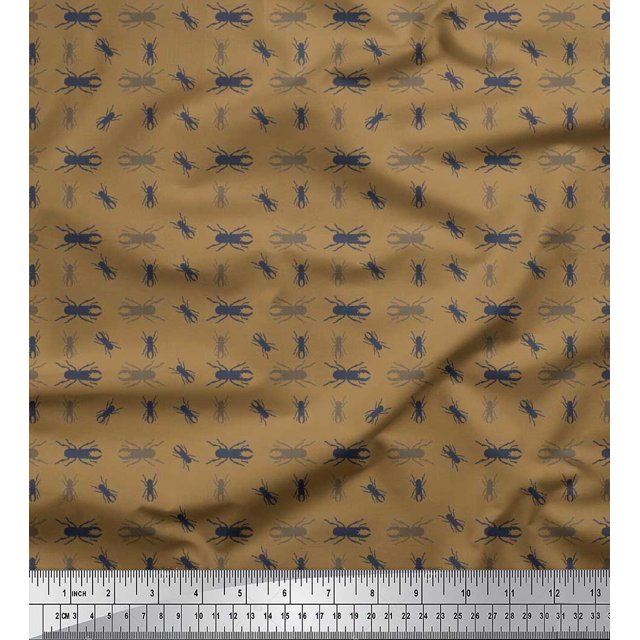 Soimoi Brown Velvet Fabric Insect Print Fabric by the Yard 58 Inch Wide
