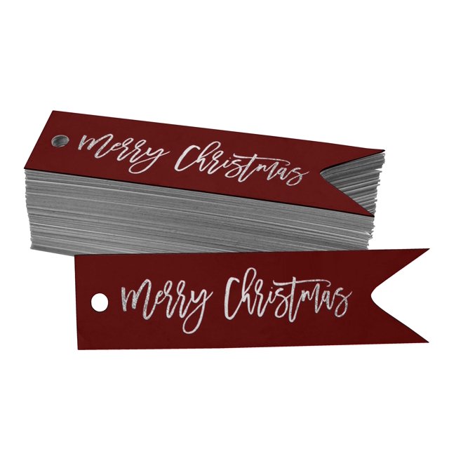 Inkdotpot Real Silver Foil Merry Christmas Tags Favor Hang Paper Tags 100 Pieces