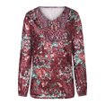 thumbnail image 4 of IROINID Reduced Womens Plus Size Tops Round-Neck Long Sleeve Print Lounge T-shirt Blouse,Red, 4 of 6
