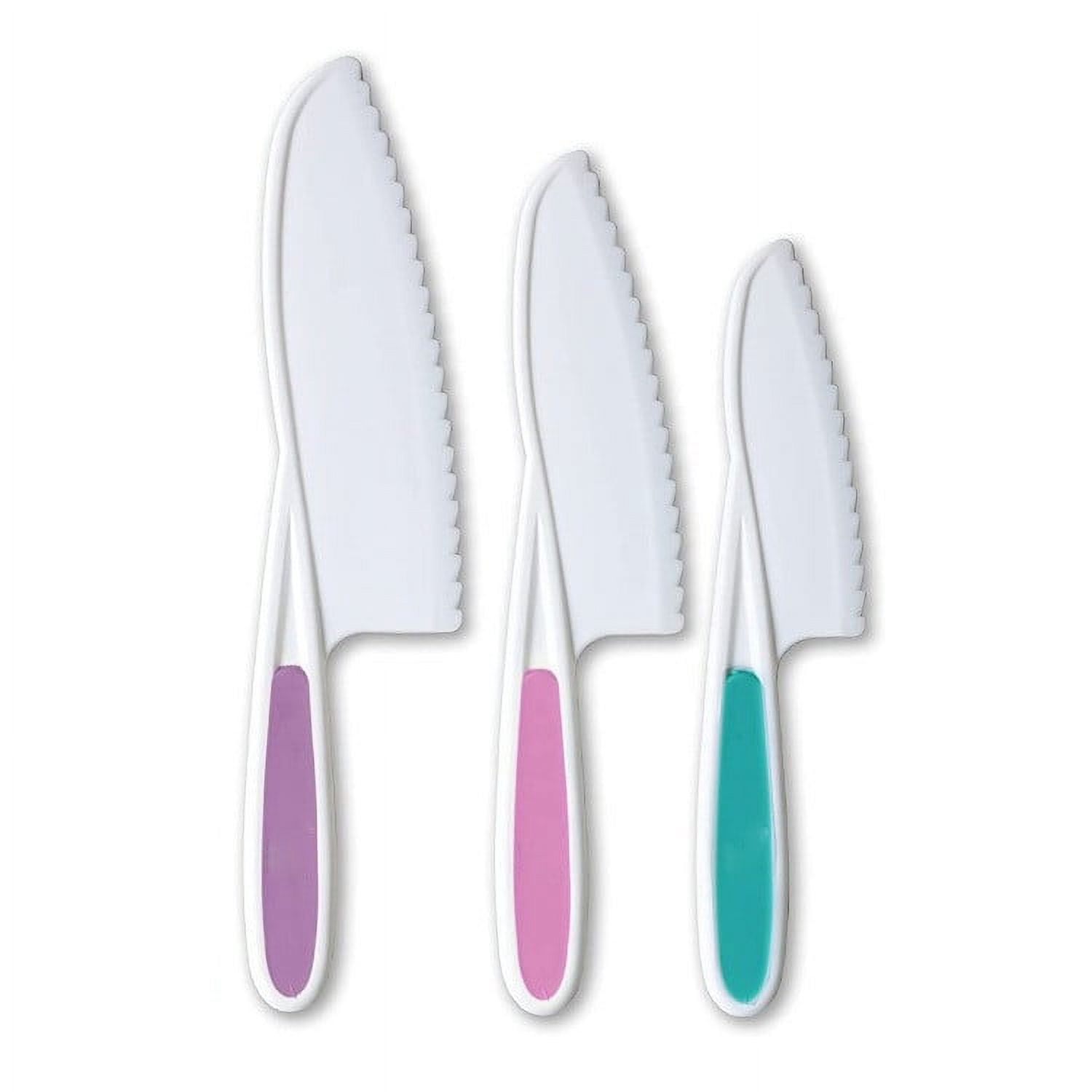 Kitchen Knife Set, 3 Piece Kids Baking Knives Safe Serrated Nylon, Firm Grip Non-Slip for Cutting Food Vegetables, Kids Kitchen Set
