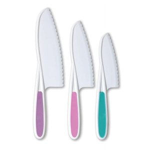 Kitchen Knife Set, 3 Piece Kids Baking Knives Safe Serrated Nylon, Firm Grip Non-Slip for Cutting Food Vegetables, Kids Kitchen Set