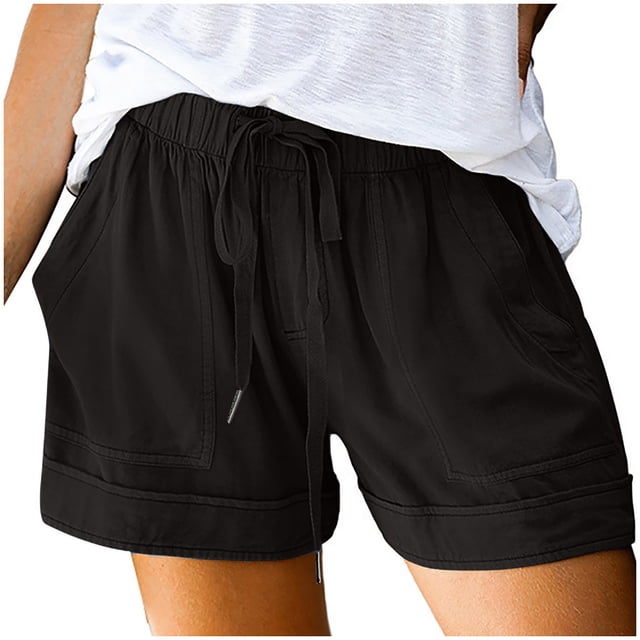 Dvprdro Women's Plus Size Shorts Summer Casual Loose Solid Elastic Waist Drawstring Shorts with Pockets