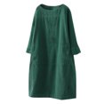 thumbnail image 1 of Robe Décontractée pour Femmes Grande Taille à Col Rond, Manches Longues, en Velours Côtelé, Unie, avec Poches, 1 of 9