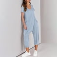 thumbnail image 4 of Yuyuzo Jumpsuits for Women Short Sleeve V Neck Rompers Wide Leg Cropped Pants Overalls with Pockets, 4 of 7