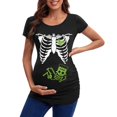 thumbnail image 2 of Hauts de Maternité d'Halloween pour Femmes, T-Shirt de Grossesse à Imprimé Amusant, Coupe Confortable Extensible pour Tenue Décontractée, Col en V, Design Froncé sur les Côtés, 2 of 3