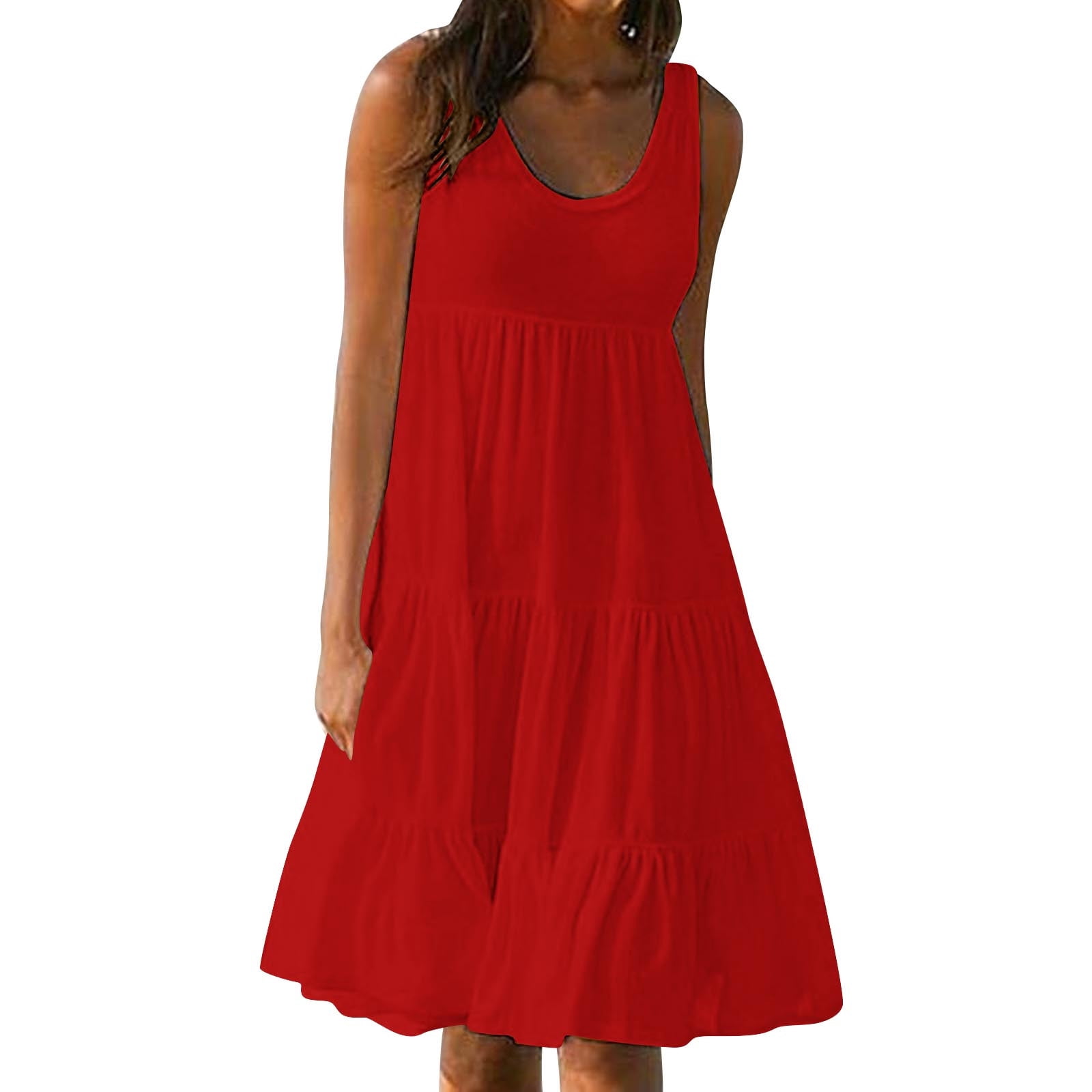 Yuyuzo Robes d'Été pour Femmes Décontractées Plage Sans Manches Vacances Robes Soleil Été Fluides Midi Robe Débardeur
